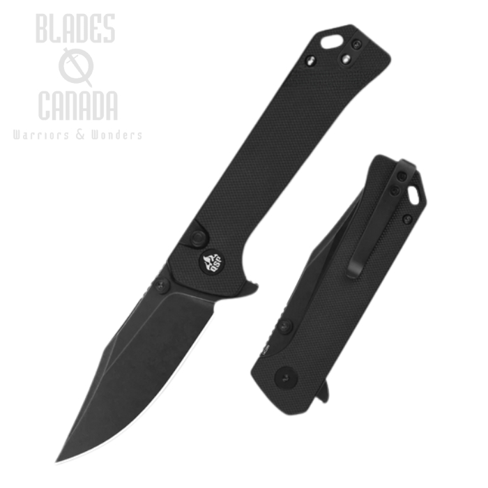 (image for) QSP Grebe Flipper Button Lock Knife, 14C28N Black SW, G10 Black, QS147-C2