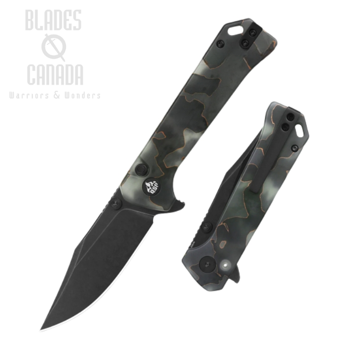 (image for) QSP Grebe Flipper Button lock Knife, S35VN Black SW, Resin Raffir Glow in the Dark, QS147-E2