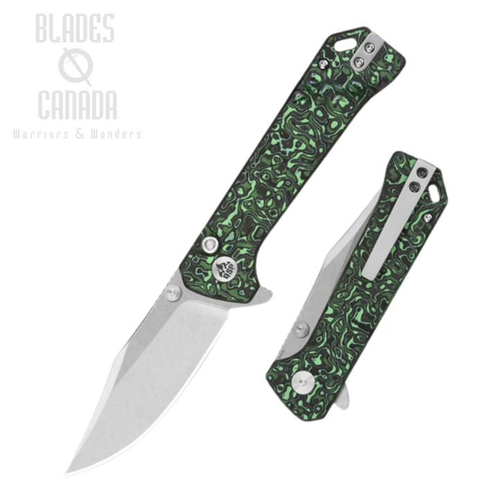 QSP Grebe Flipper Button Lock Knife, S35VN SW, Carbon Fiber Green/Black, QS147-G1 (image for) QSP Grebe Flipper Button Lock Knife, S35VN SW, Carbon Fiber Green/Black, QS147-G1