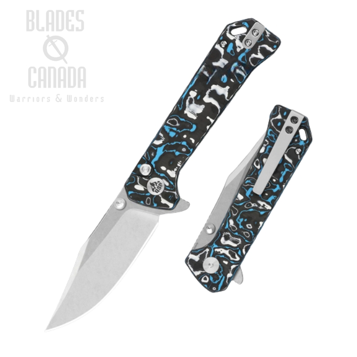 (image for) QSP Grebe Flipper Button Lock Knife, S35VN SW, Carbon Fiber Black/Blue, QS147-H1