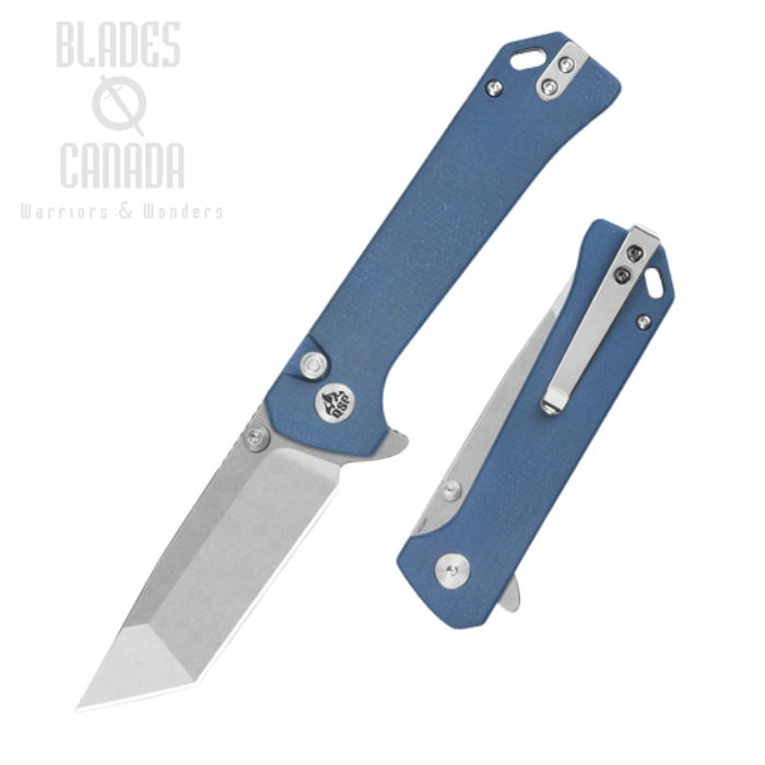 (image for) QSP Grebe T Flipper Button Lock Knife, 14C28N SW, Micarta Blue, QS148-B1