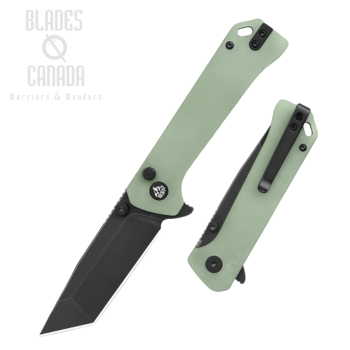(image for) QSP Grebe T Flipper Button Lock Knife, 14C28N Black SW, G10 Jade, QS148-D2