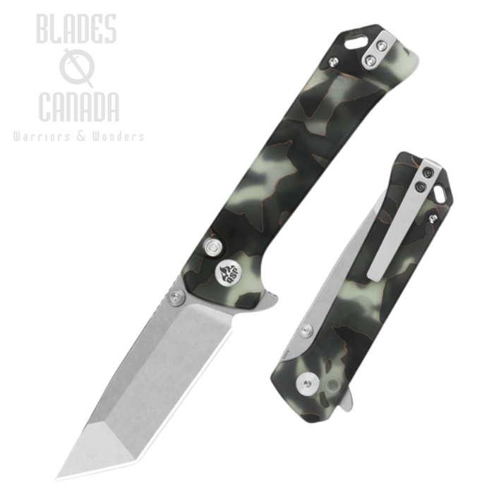 (image for) QSP Grebe T Flipper Button Lock Knife, S35VN SW, Resin Raffir Glow in the Dark, QS148-E1