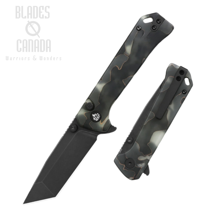 (image for) QSP Grebe T Flipper Button Lock Knife, S35VN Black SW, Resin Raffir Glow in the Dark, QS148-E2