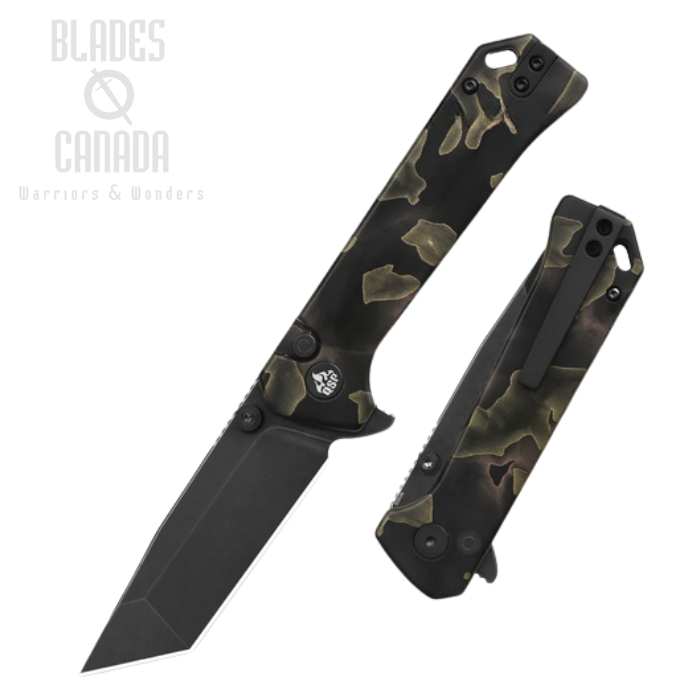 (image for) QSP Grebe T Flipper Button Lock Knife, S35VN Black SW, Resin Raffir Noble, QS148-F2