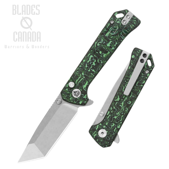(image for) QSP Grebe T Flipper Button Lock Knife, S35VN SW, Carbon Fiber Green, QS148-G1