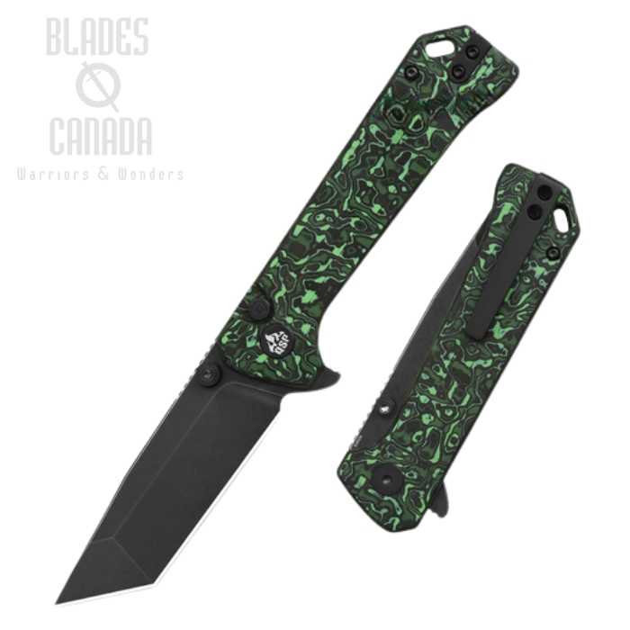 (image for) QSP Grebe T Flipper Button Lock Knife, S35VN Black SW, Carbon Fiber Green, QS148-G2