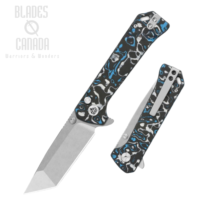 (image for) QSP Grebe T Flipper Button Lock Knife, S35VN SW, Carbon Fiber Black/Blue, QS148-H1