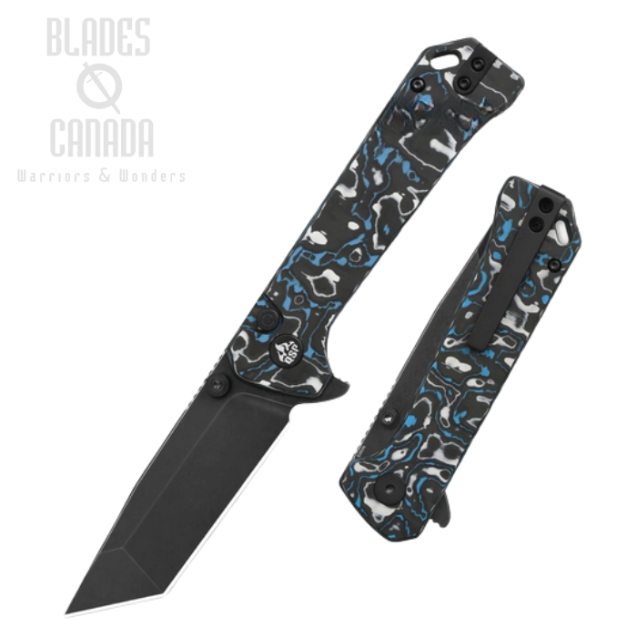 (image for) QSP Grebe T Flipper Button Lock Knife, S35VN Black SW, Carbon Fiber Black/Blue, QS148-H2