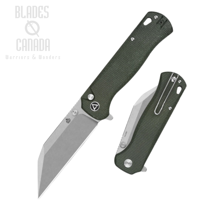 (image for) QSP Swordfish Flipper Button Lock Knife, 14C28N SW, Micarta Green, QS149-B1