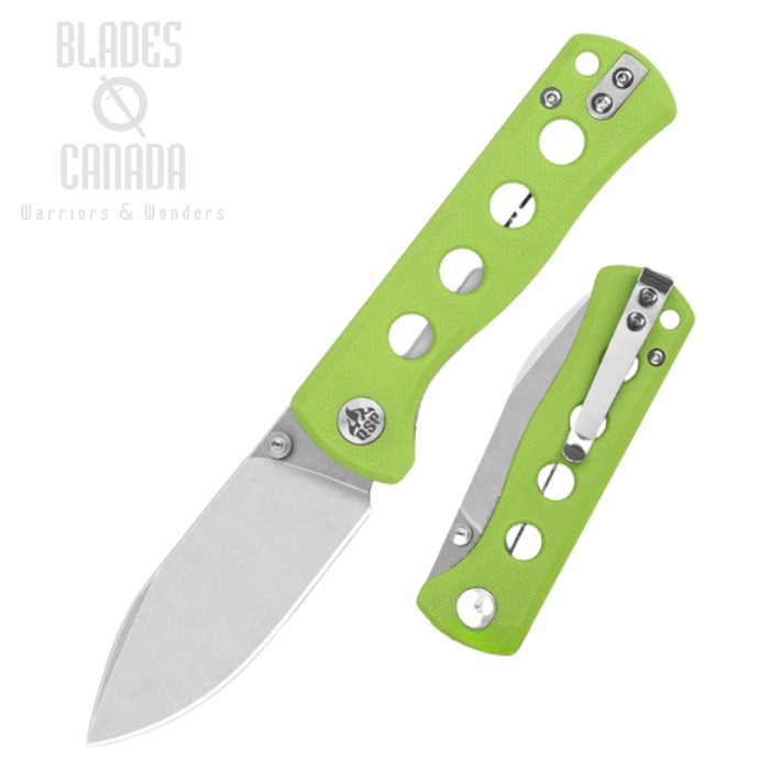 (image for) QSP Canary Folding Knife, 14C28N Stonewash, G10 Neon Green, QS150-C1