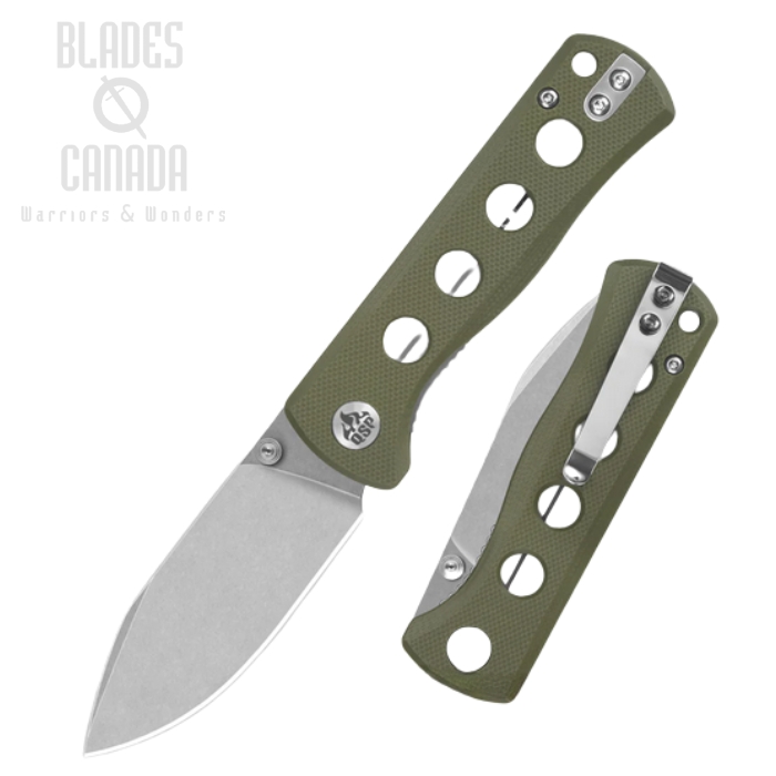 (image for) QSP Canary Folding Knife, 14C28N Stonewash, G10 Olive Green, QS150-F1