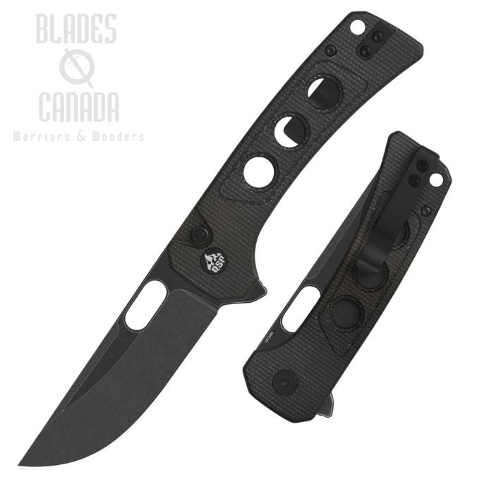 QSP Unicorn Flipper Button Lock Knife, 14C28N Black, Micarta Dark Brown, QS156-A2
