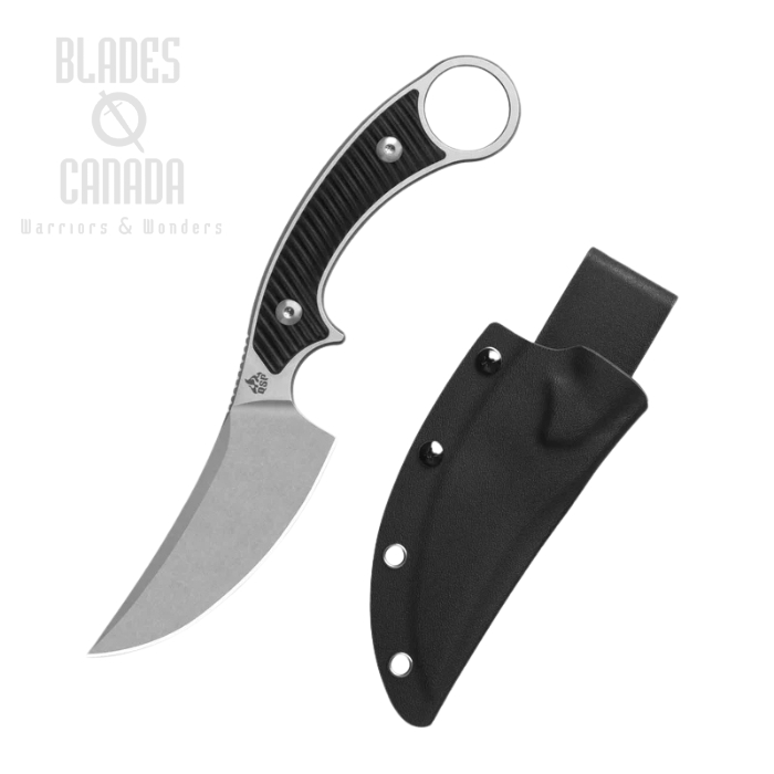 QSP Viper Fixed Blade Knife, Stonewash Blade, G10 Black, Kydex Sheath, QS166-A1