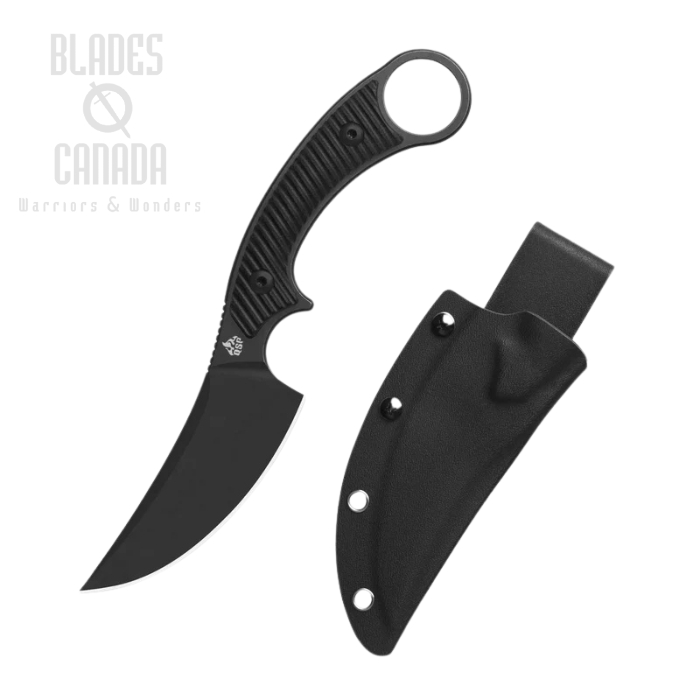 QSP Viper Fixed Blade Knife, Black SW Blade, G10 Black, Kydex Sheath, QS166-A2