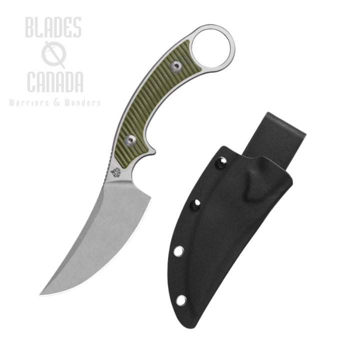 QSP Viper Fixed Blade Knife, Stonewash Blade, G10 OD Green, Kydex Sheath, QS166-B1
