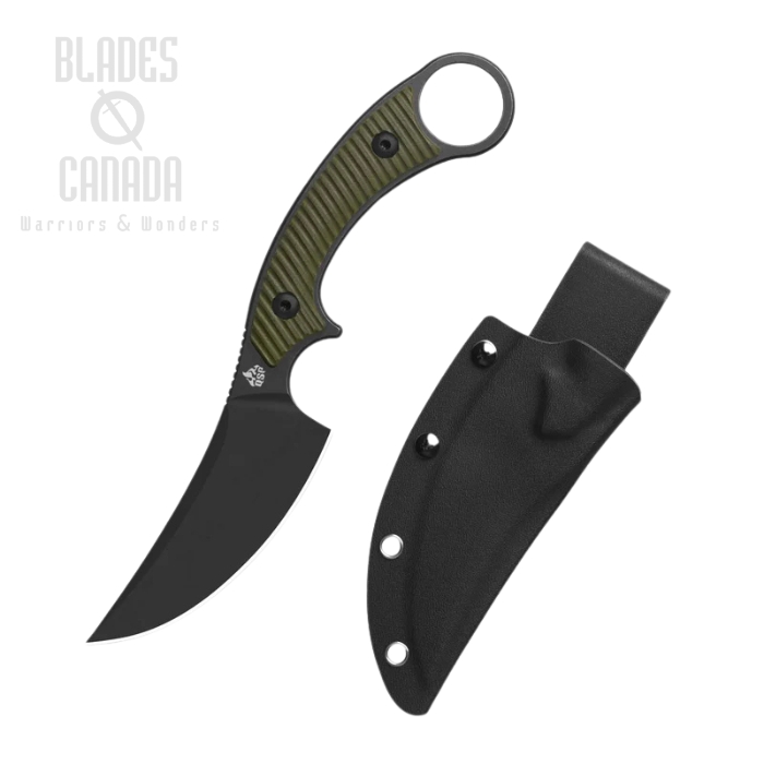 QSP Viper Fixed Blade Knife, Black SW Blade, G10 OD Green, Kydex Sheath, QS166-B2