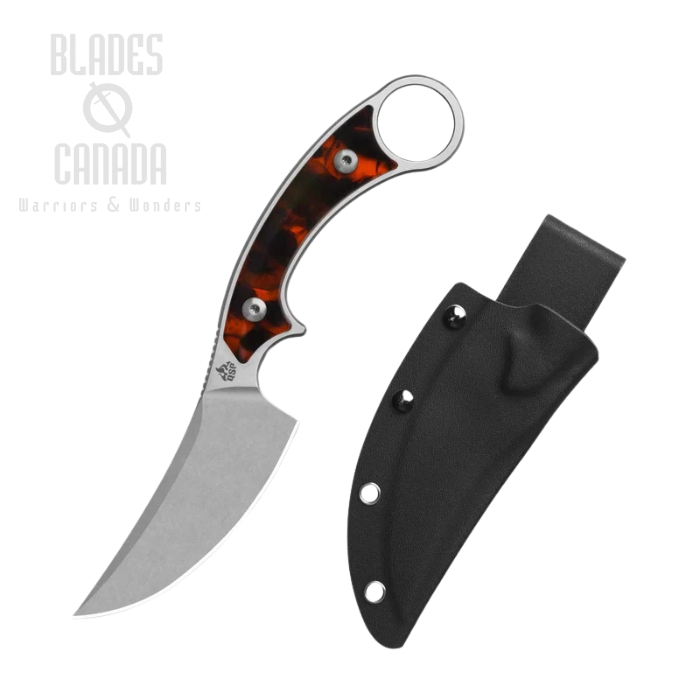 QSP Viper Fixed Blade Knife, Stonewash Blade, Resin Tortoise, Kydex Sheath, QS166-C1