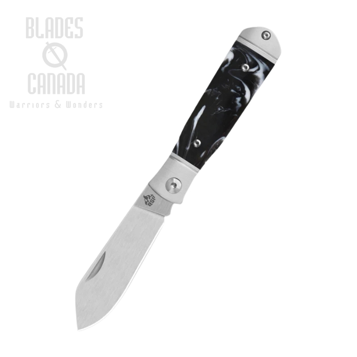QSP Jumping Jack Slipjoint Folding Knife, 14C28N Satin, Resin Black/White, QS167-C