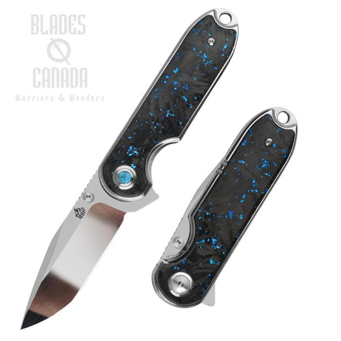 (image for) QSP Nebula Flipper Folding Knife, 14C28N Mirror, Carbon Fiber Blue Shredded, QS168-C