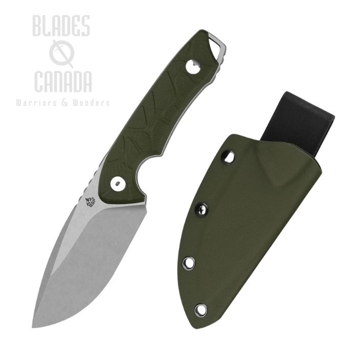 QSP Tiny TOT Fixed Blade Knife, Stonewash Blade, G10 OD Green, Kydex Sheath, QS169-B1 (image for) QSP Tiny TOT Fixed Blade Knife, Stonewash Blade, G10 OD Green, Kydex Sheath, QS169-B1
