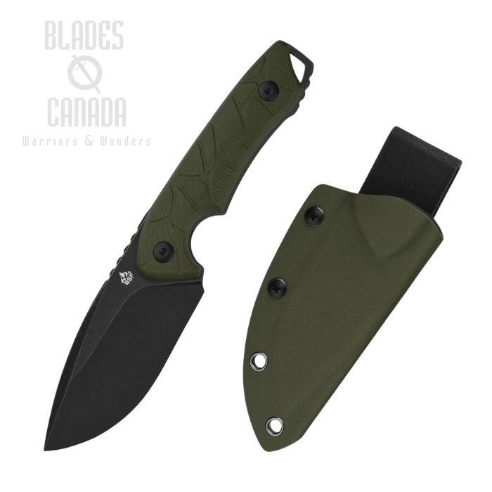 (image for) QSP Tiny TOT Fixed Blade Knife, Black Blade, G10 OD Green, Kydex Sheath, QS169-B2