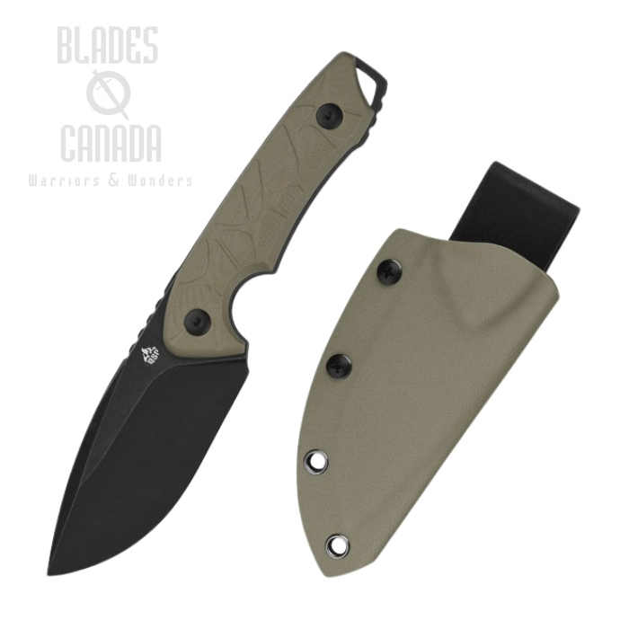 QSP Tiny TOT Fixed Blade Knife, Black Blade, G10 Sand, Kydex Sheath, QS169-C2