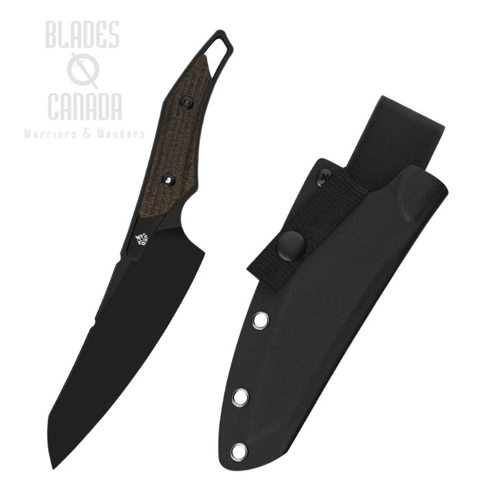 (image for) QSP T-Cook Fixed Blade Knife, Nitro-V Black, Micarta Brown, Kydex Sheath, QS172-C2