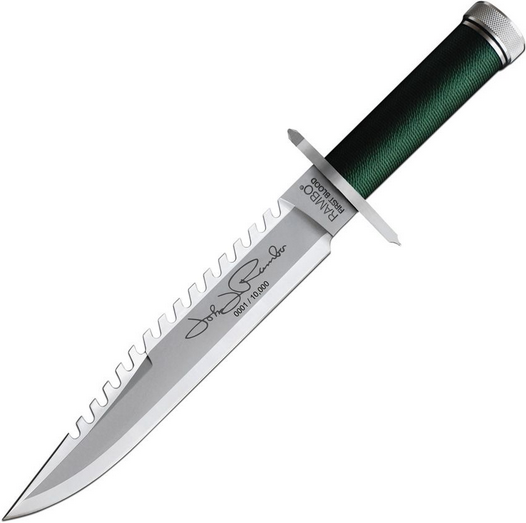 Rambo First Blood John Rambo Fixed Blade Knife, Stainless Satin, Cord Wrapped OD Green, RB9423