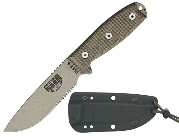 ESEE 4S-DT Fixed Blade Knife, 1095 Carbon Desert Tan, Micarta, Ambidextrous sheath, 4S-DT