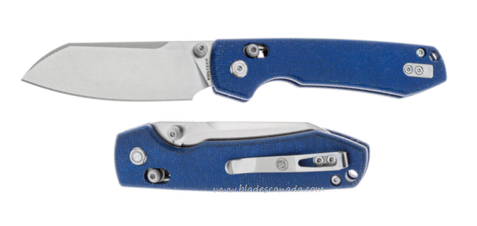 Vosteed Raccoon Folding Knife, 14C28N Cleaver, Micarta Blue, RCC32VTM1