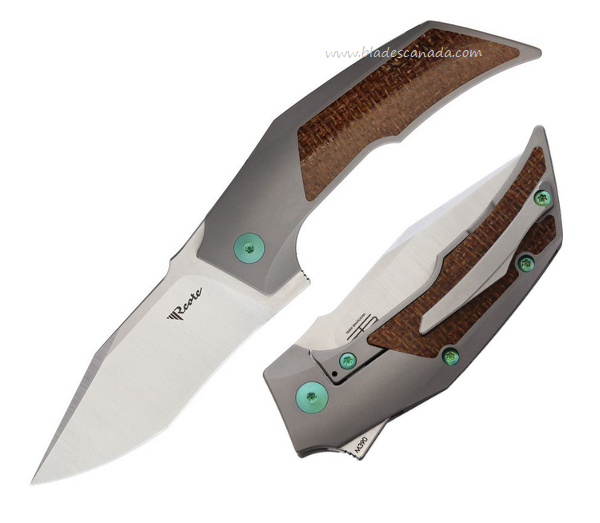 Reate T3000 Flipper Framelock Knife, M390 Satin, Titanium/Micarta, Green Screws, REA091