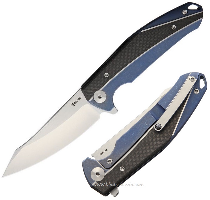 Reate K-1 Flipper Framelock Knife, RWL-34, Titanium Blue