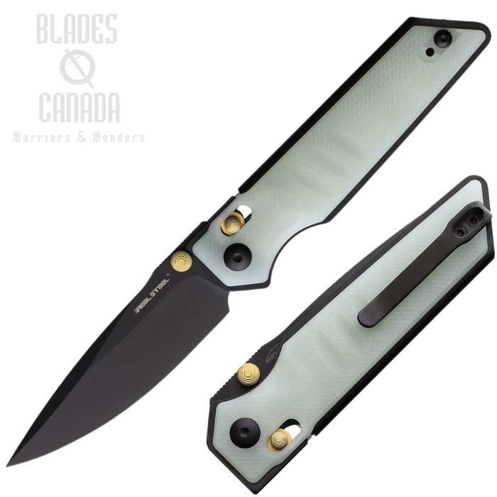 Real Steel Sacra Crossbar Lock Folding Knife, K110 Black, G10 Jade, 7711NB