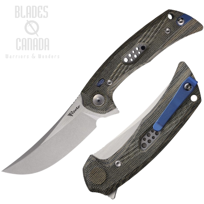 Reate PL-7 Flipper Pivot Lock Folding Knife, Nitro-V Satin/SW, Micarta Black/Green, REA192