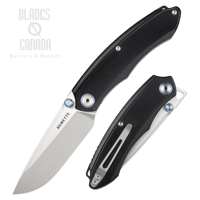 (image for) Remette Wild Species Button Lock Folding Knife, 14C28N Satin, G10 Black, GC103-B