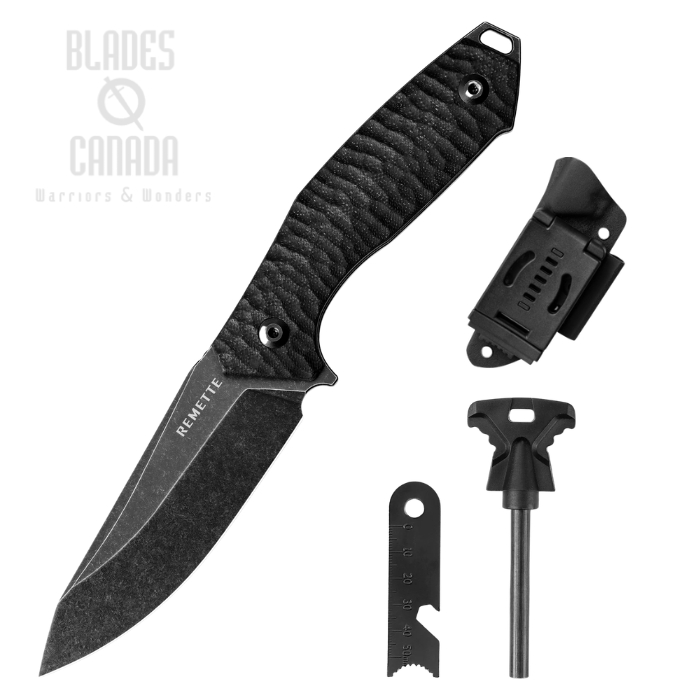 (image for) Remette RT-Allosaurus Fixed Blade Knife, D2 Dark Stonewash, G10 Black, Kydex Sheath, RTAS-A
