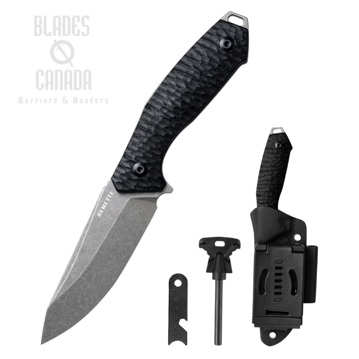 (image for) Remette RT-Allosaurus Fixed Blade Knife, D2 Stonewash, G10 Black, Kydex Sheath, RTAS-B