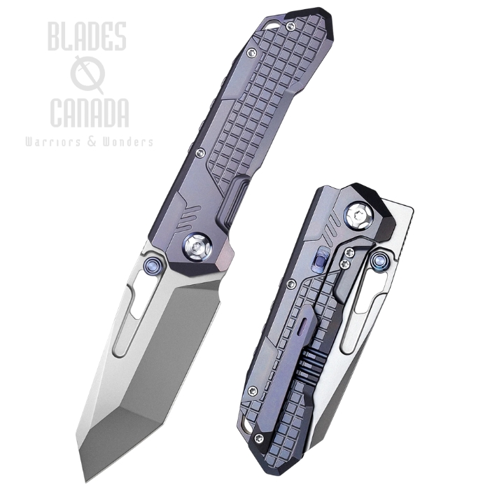 Remette RT-Cool Leopard Frame Lock Folding Knife, M390 Pearlescent, Titanium Grilled Blue, RTKS-L (image for) Remette RT-Cool Leopard Frame Lock Folding Knife, M390 Pearlescent, Titanium Grilled Blue, RTKS-L