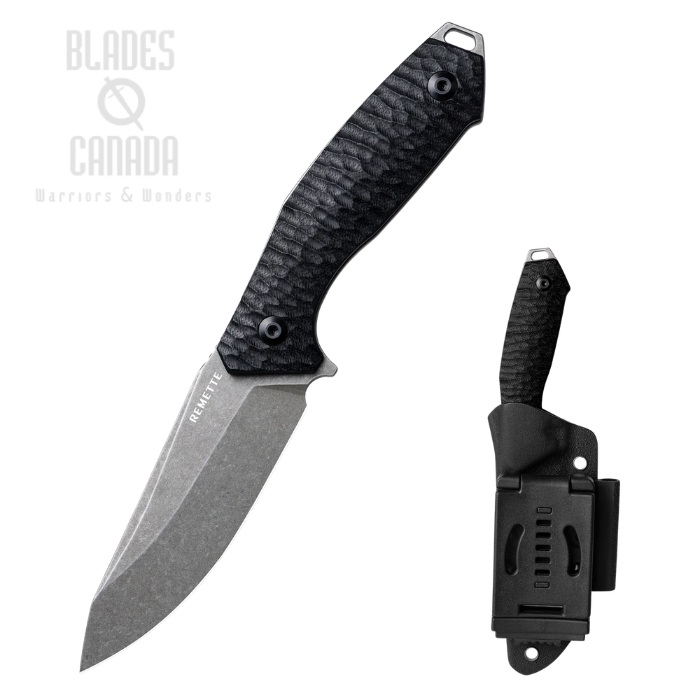 (image for) Remette RT-Allosaurus Fixed Blade Knife, D2 Stonewash, G10 Black, Kydex Sheath, RTAS-B