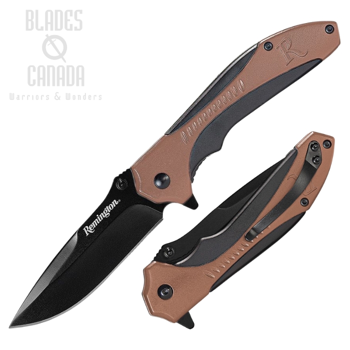 Remington Sportsman Flipper Folding Knife, Assisted Opening, Stainless Black, Polymer Black/Tan, R15669