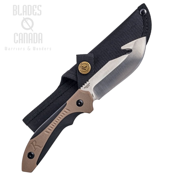 Remington Sportsman Guthook Fixed Blade Knife, Stainless Satin, Polymer Black/Tan, Cordura Belt Sheath, R15676