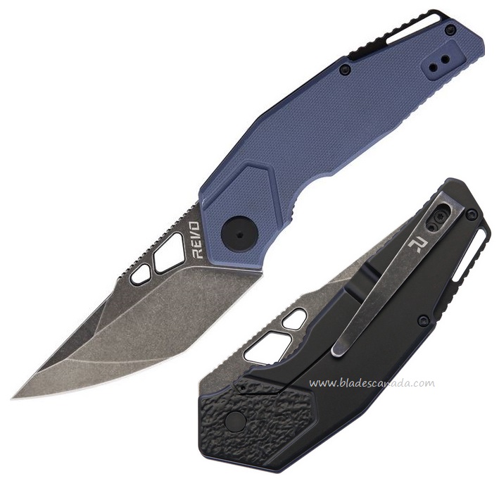 Revo Berserk Framelock Folding Knife, G10 Blue/Gray, REV004GRY