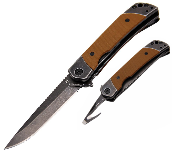 Revo Duo Flipper Folding Knife, Black SW w/Guthook Blades, G10 Brown, DUODBRN