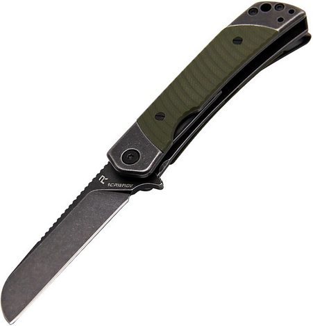 Revo Duo Framelock Folding Knife, Black SW Sheepsfoot w/Guthook Blade, G10 OD Green, DUOSGRN