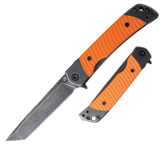 Revo Duo Flipper Folding Knife, Black SW Tanto /Guthook Blades, G10 Orange, DUOTORG