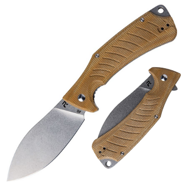 Revo Ness Flipper Folding Knife, D2 Stonewash, Micarta Brown, NESSMIC