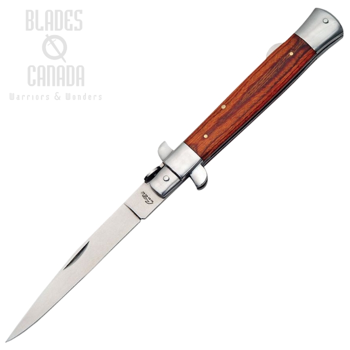Rite Edge Flipper Lockback Folding Knife, Stainless Stiletto Satin, Wood Handle, CN210661