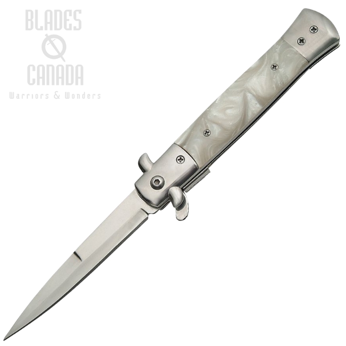 Rite Edge Flipper Folding Knife, Assisted Opening, Stainless Stiletto Satin, Acrylic White, CN300342WH