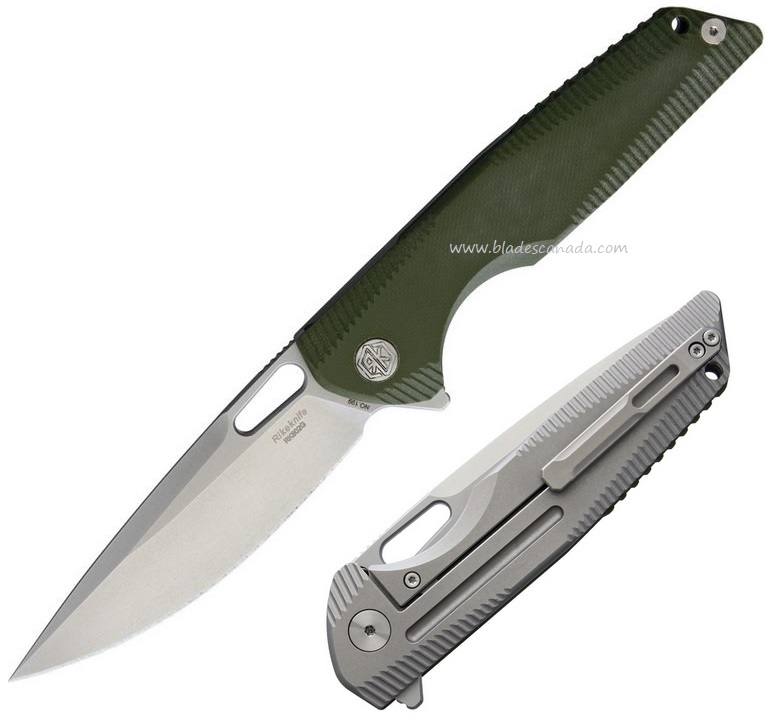 Rike Flipper Framelock Knife, 154CM, G10 OD/Titanium, RK802GOD - Click Image to Close